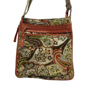 ALBA Paisley Crossbody Bag Women Orange Blue Green Leather Trim Adjustable Strap